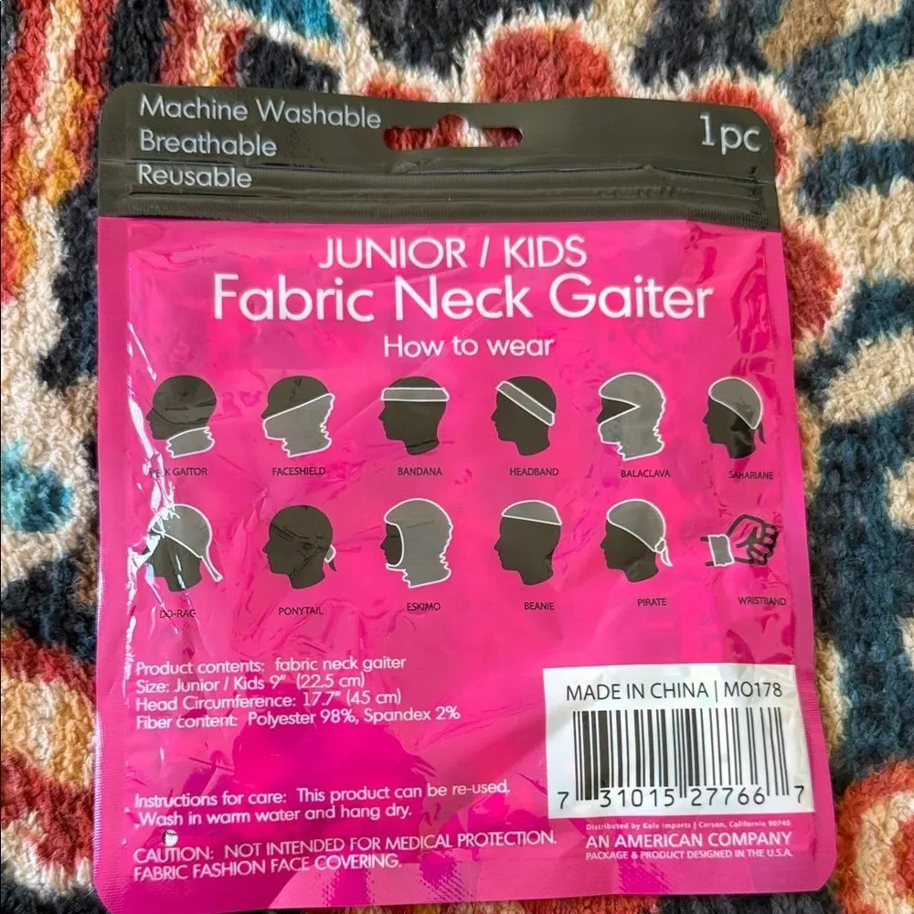 Kids Fabric Neck Gaiter with Fun Print 9”